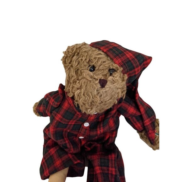 Bear in Red Plaid Nightshirt and Hat Bunny Slippers 15.5" Fuzzy soft fabric body - Picture 2 of 9